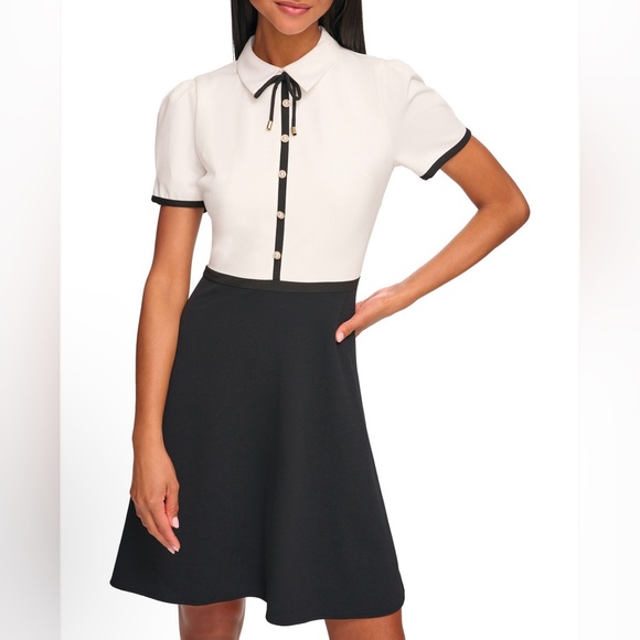 Karl Lagerfeld Dresses & Skirts - KARL LAGERFELD PARIS Collared Contrast-Trim Dress, Size 14, Black/White, NEW